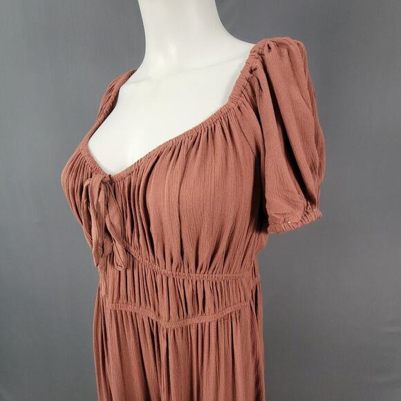 Blush Maxi Dress S Puff Sleeve Ruffle Hem Cottagecore Boho Style - Picture 2 of 9